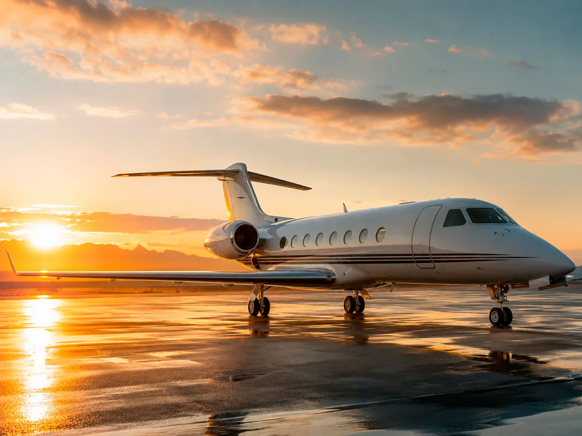 Consórcio de Aeronave | Consórcios Cascavel Jato executivo estacionado na pista ao pôr do sol: Consórcio de Aeronave, em Cascavel no Paraná